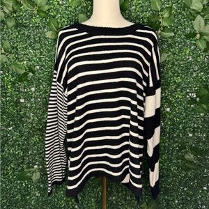 Elegant Black and White Striped Women's Sweater